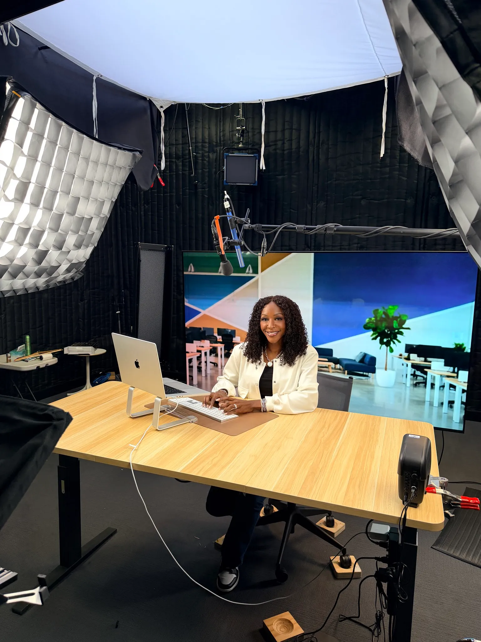 Kay Malcolm filming in the studio
